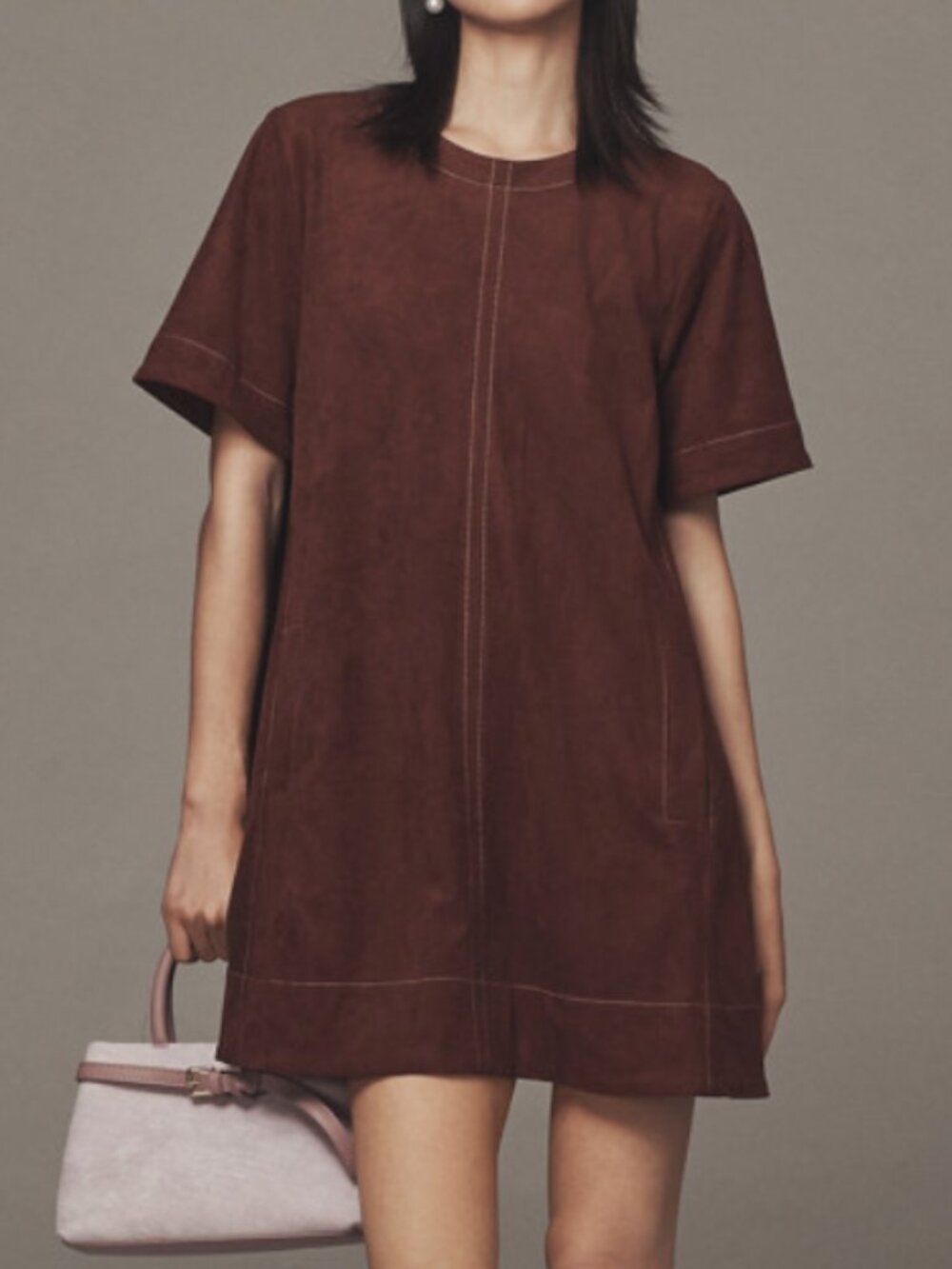 Maeve Emmy Faux Suede Short Sleeve Mini Swing Dress | Anthropologie